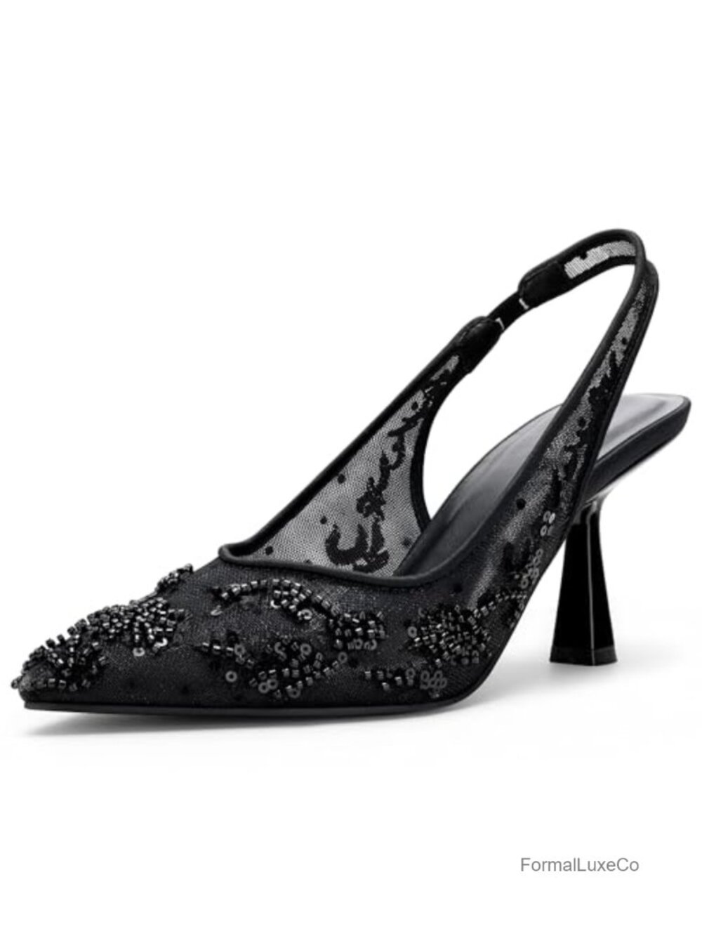 Women's Kitten Heel Slingback Pumps with Rhinestone Embroidery Bridal Shoes